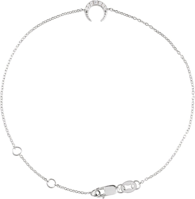 14K Gold Round Natural Diamond Accented Crescent Moon Bracelet - White Gold