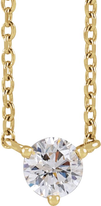 14K Gold Round Natural Diamond Solitaire Necklace – 2-4mm Stones - Yellow Gold