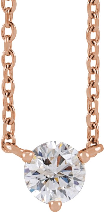 14K Gold Round Natural Diamond Solitaire Necklace – 2-4mm Stones - Rose Gold