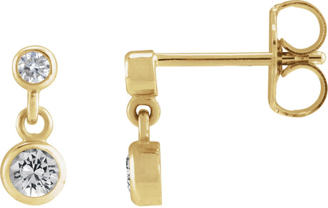 14K Gold Round Natural White Sapphire Two-Stone Bezel Set Earrings - Yellow Gold