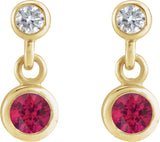 14K Gold Round Natural Ruby Two-Stone Bezel Set Earrings - Yellow Gold - view 2