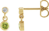 14K Gold Round Natural Peridot Two-Stone Bezel Set Earrings - Yellow Gold