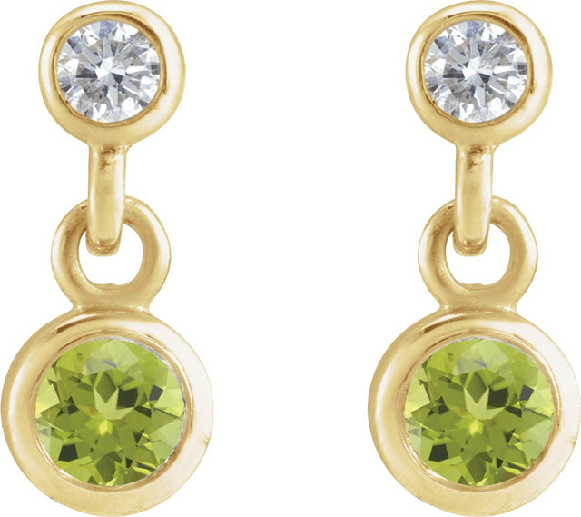 14K Gold Round Natural Peridot Two-Stone Bezel Set Earrings - Yellow Gold - view 2