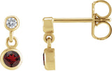 14K Gold Round Natural Mozambique Garnet Two-Stone Bezel Set Earrings - Yellow Gold