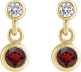 14K Gold Round Natural Mozambique Garnet Two-Stone Bezel Set Earrings - Yellow Gold - view 2
