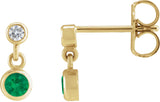 14K Gold Round Natural Emerald Two-Stone Bezel Set Earrings - Yellow Gold