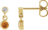 14K Gold Round Natural Citrine Two-Stone Bezel Set Earrings - Yellow Gold