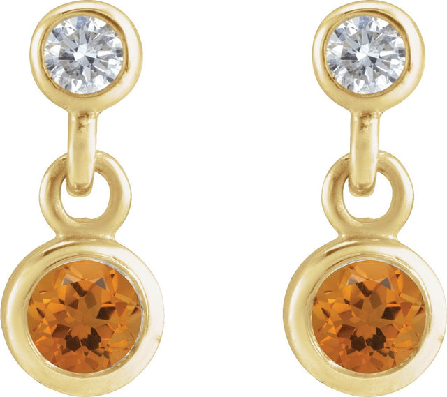 14K Gold Round Natural Citrine Two-Stone Bezel Set Earrings - Yellow Gold - view 2