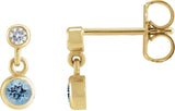 14K Gold Round Natural Aquamarine Two-Stone Bezel Set Earrings - Yellow Gold
