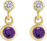 14K Gold Round Natural Amethyst Two-Stone Bezel Set Earrings - Yellow Gold - view 2