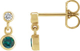 14K Gold Round Lab-Grown Alexandrite Two-Stone Bezel Set Earrings - Yellow Gold
