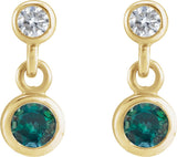 14K Gold Round Lab-Grown Alexandrite Two-Stone Bezel Set Earrings - Yellow Gold - view 2