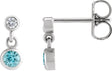 14K Gold Round Natural Blue Zircon Two-Stone Bezel Set Earrings - White Gold