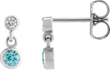 Platinum Round Natural Blue Zircon Two-Stone Bezel Set Earrings
