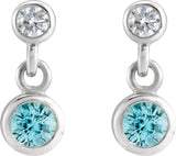 14K Gold Round Natural Blue Zircon Two-Stone Bezel Set Earrings - White Gold - view 2