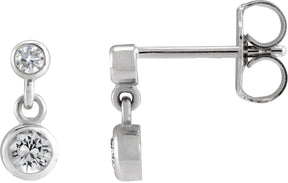 Platinum Round Natural White Sapphire Two-Stone Bezel Set Earrings
