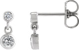 14K Gold Round Natural White Sapphire Two-Stone Bezel Set Earrings - White Gold