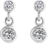 Platinum Round Natural White Sapphire Two-Stone Bezel Set Earrings - view 2