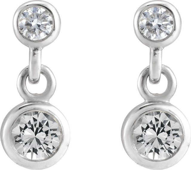 Platinum Round Natural White Sapphire Two-Stone Bezel Set Earrings - view 2