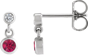 Platinum Round Natural Ruby Two-Stone Bezel Set Earrings