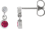 Platinum Round Lab-Grown Ruby Two-Stone Bezel Set Earrings
