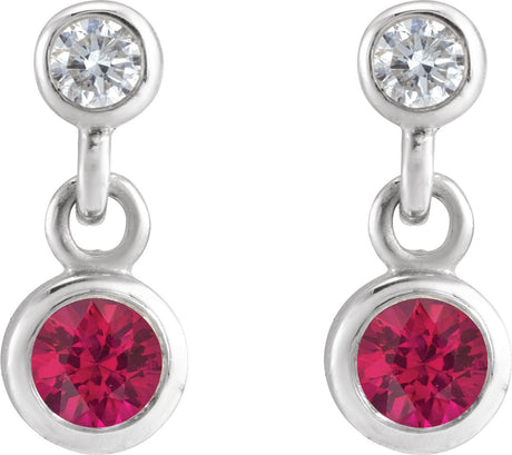 Platinum Round Natural Ruby Two-Stone Bezel Set Earrings - view 2