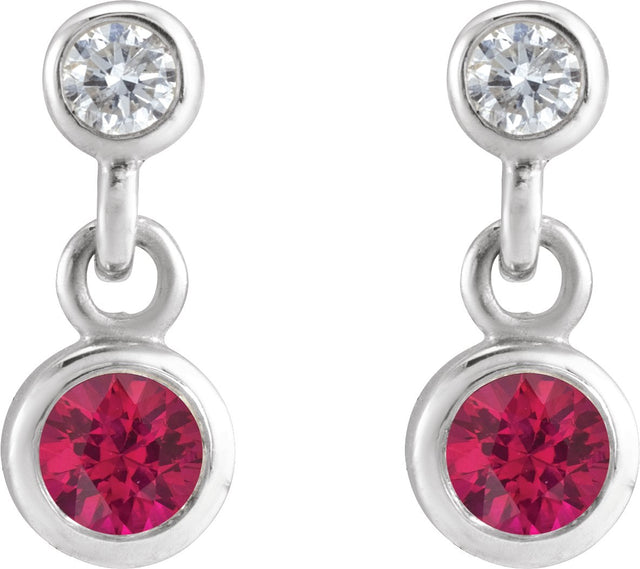 Platinum Round Natural Ruby Two-Stone Bezel Set Earrings - view 2