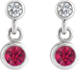 14K Gold Round Natural Ruby Two-Stone Bezel Set Earrings - White Gold - view 2