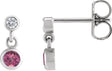Platinum Round Natural Pink Tourmaline Two-Stone Bezel Set Earrings