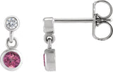 Platinum Round Natural Pink Tourmaline Two-Stone Bezel Set Earrings