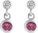 14K Gold Round Natural Pink Tourmaline Two-Stone Bezel Set Earrings - White Gold - view 2