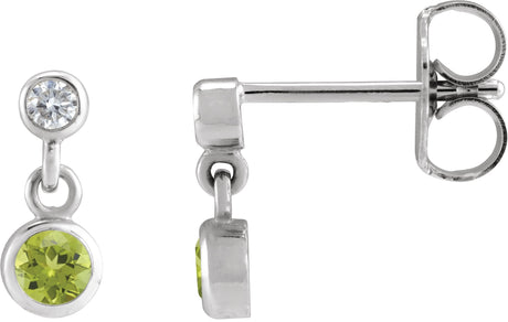 Platinum Round Natural Peridot Two-Stone Bezel Set Earrings