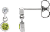 14K Gold Round Natural Peridot Two-Stone Bezel Set Earrings - White Gold