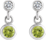 14K Gold Round Natural Peridot Two-Stone Bezel Set Earrings - White Gold - view 2