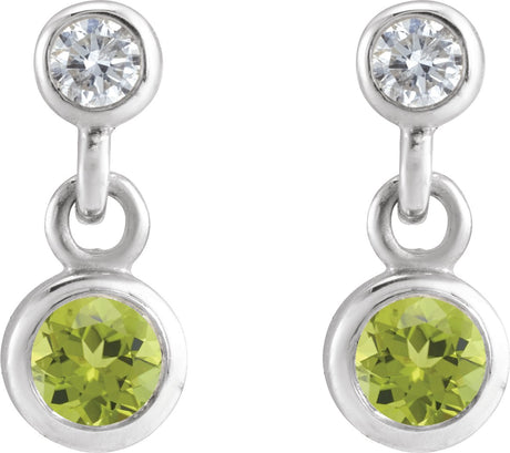 Platinum Round Natural Peridot Two-Stone Bezel Set Earrings - view 2