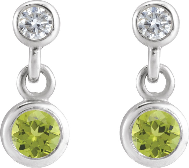 Platinum Round Natural Peridot Two-Stone Bezel Set Earrings - view 2