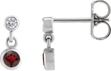 Platinum Round Natural Mozambique Garnet Two-Stone Bezel Set Earrings