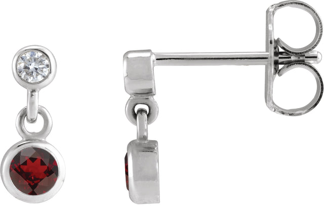Platinum Round Natural Mozambique Garnet Two-Stone Bezel Set Earrings