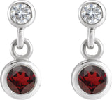 Platinum Round Natural Mozambique Garnet Two-Stone Bezel Set Earrings - view 2