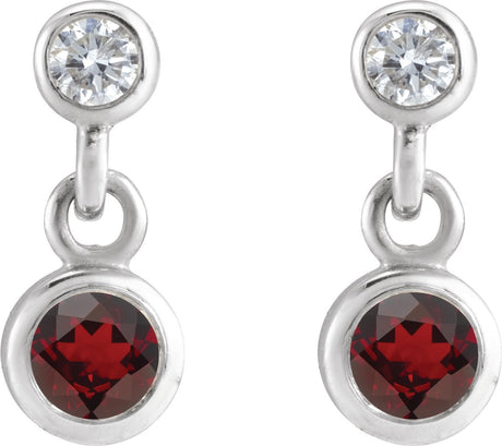 Platinum Round Natural Mozambique Garnet Two-Stone Bezel Set Earrings - view 2