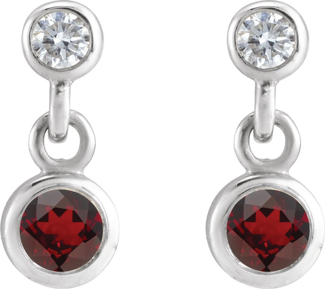 14K Gold Round Natural Mozambique Garnet Two-Stone Bezel Set Earrings - White Gold - view 2