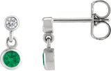 14K Gold Round Lab-Grown Emerald Two-Stone Bezel Set Earrings - White Gold
