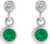 14K Gold Round Lab-Grown Emerald Two-Stone Bezel Set Earrings - White Gold - view 2
