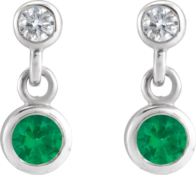 14K Gold Round Lab-Grown Emerald Two-Stone Bezel Set Earrings - White Gold - view 2