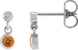 Platinum Round Natural Citrine Two-Stone Bezel Set Earrings