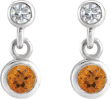 Platinum Round Natural Citrine Two-Stone Bezel Set Earrings - view 2