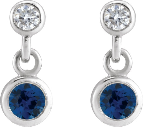 Platinum Round Lab-Grown Blue Sapphire Two-Stone Bezel Set Earrings - view 2