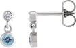 14K Gold Round Natural Aquamarine Two-Stone Bezel Set Earrings - White Gold
