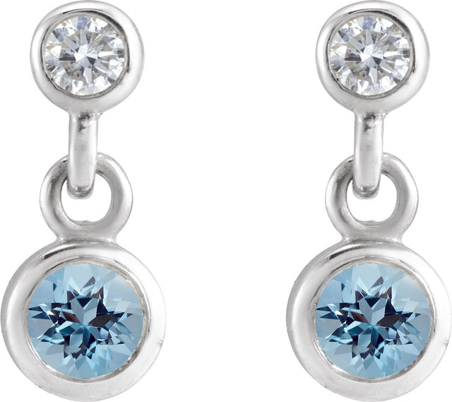 Platinum Round Natural Aquamarine Two-Stone Bezel Set Earrings - view 2