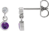 14K Gold Round Natural Amethyst Two-Stone Bezel Set Earrings - White Gold